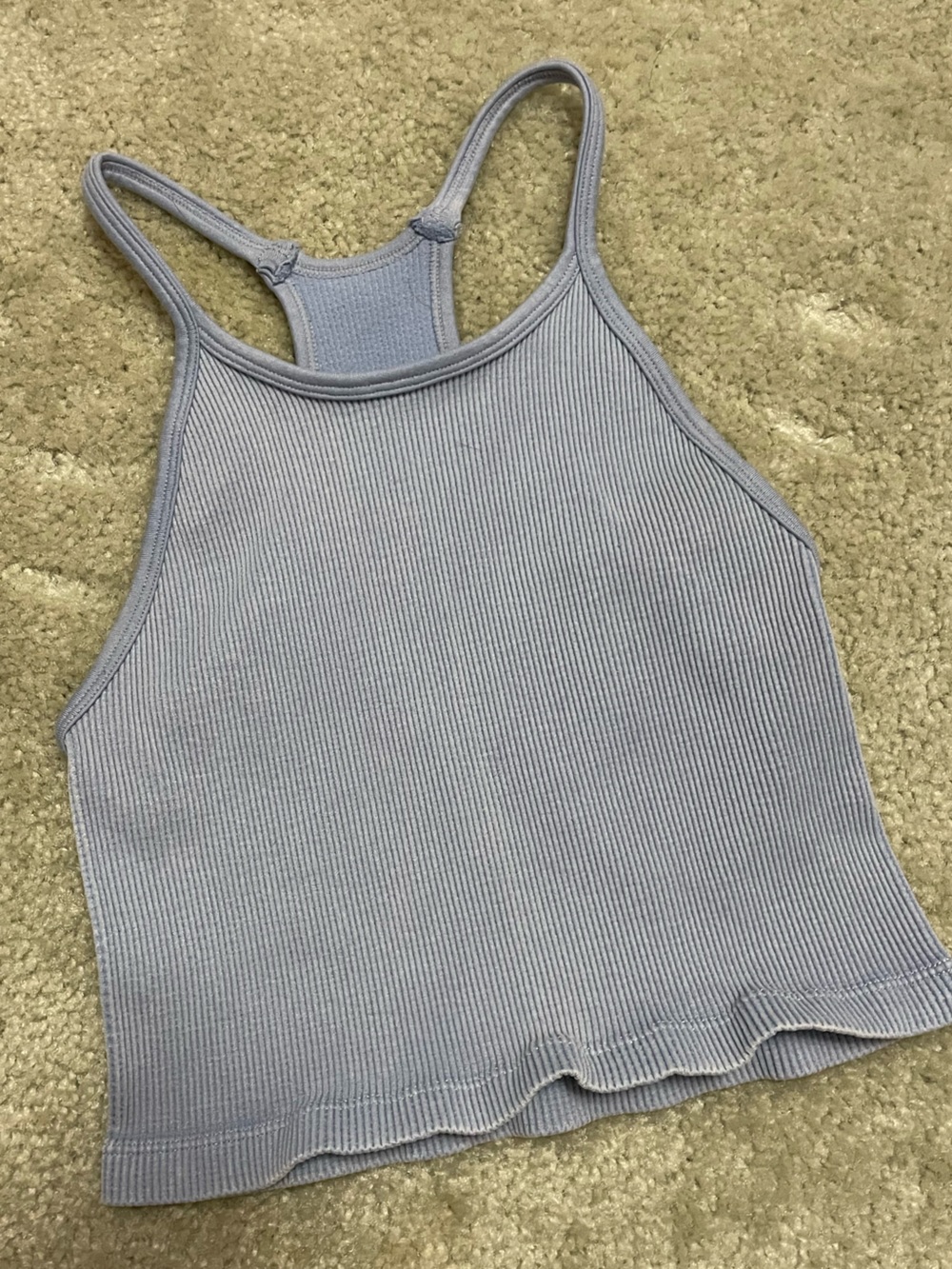 Light Blue Ribbed Tank Top - Cute Elastic Stretchy Cropped Knit - Picture 2 of 4